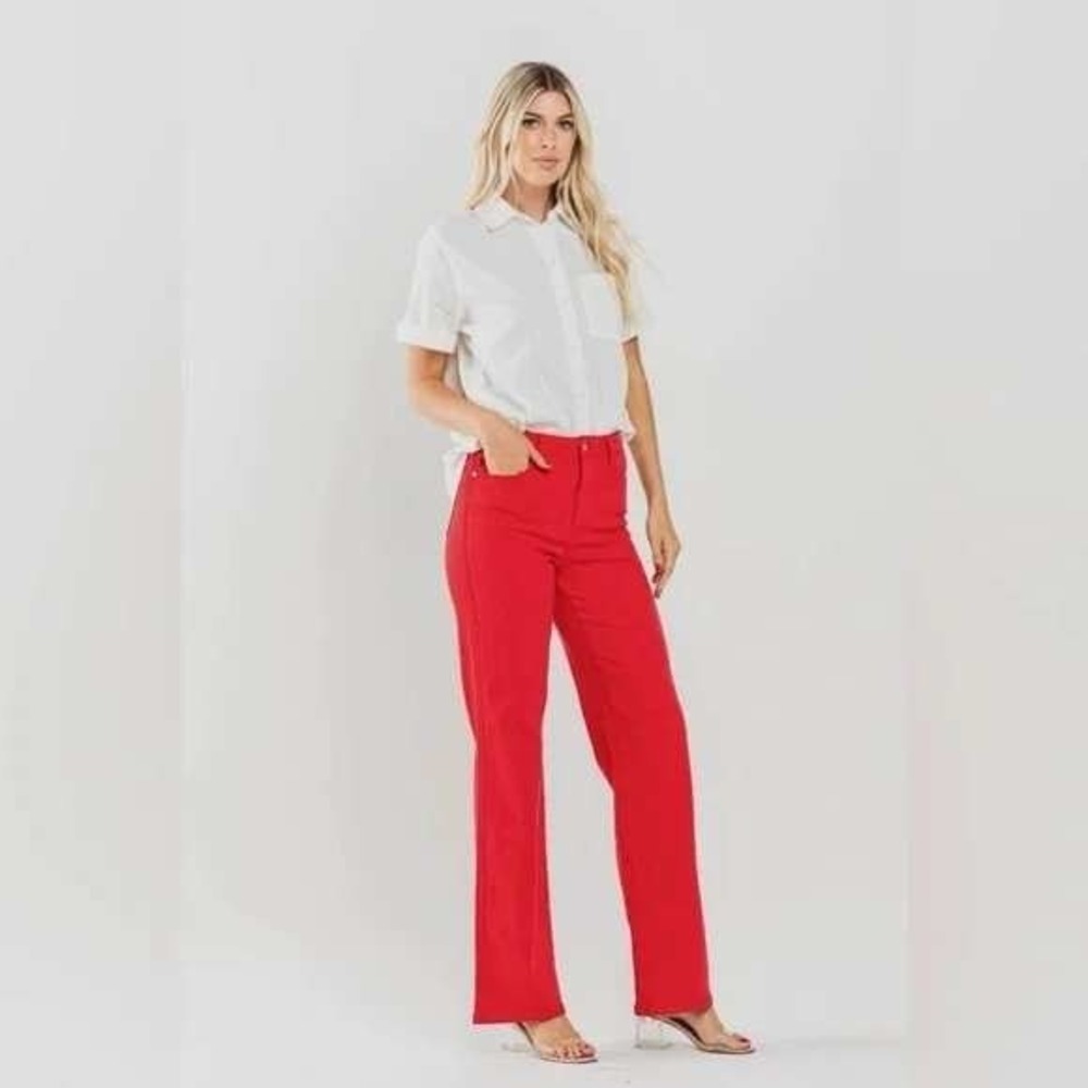 Judy Blue Women's JB88790‎ Red Denim High Waist Jeans Garment Dyed Size 15/32